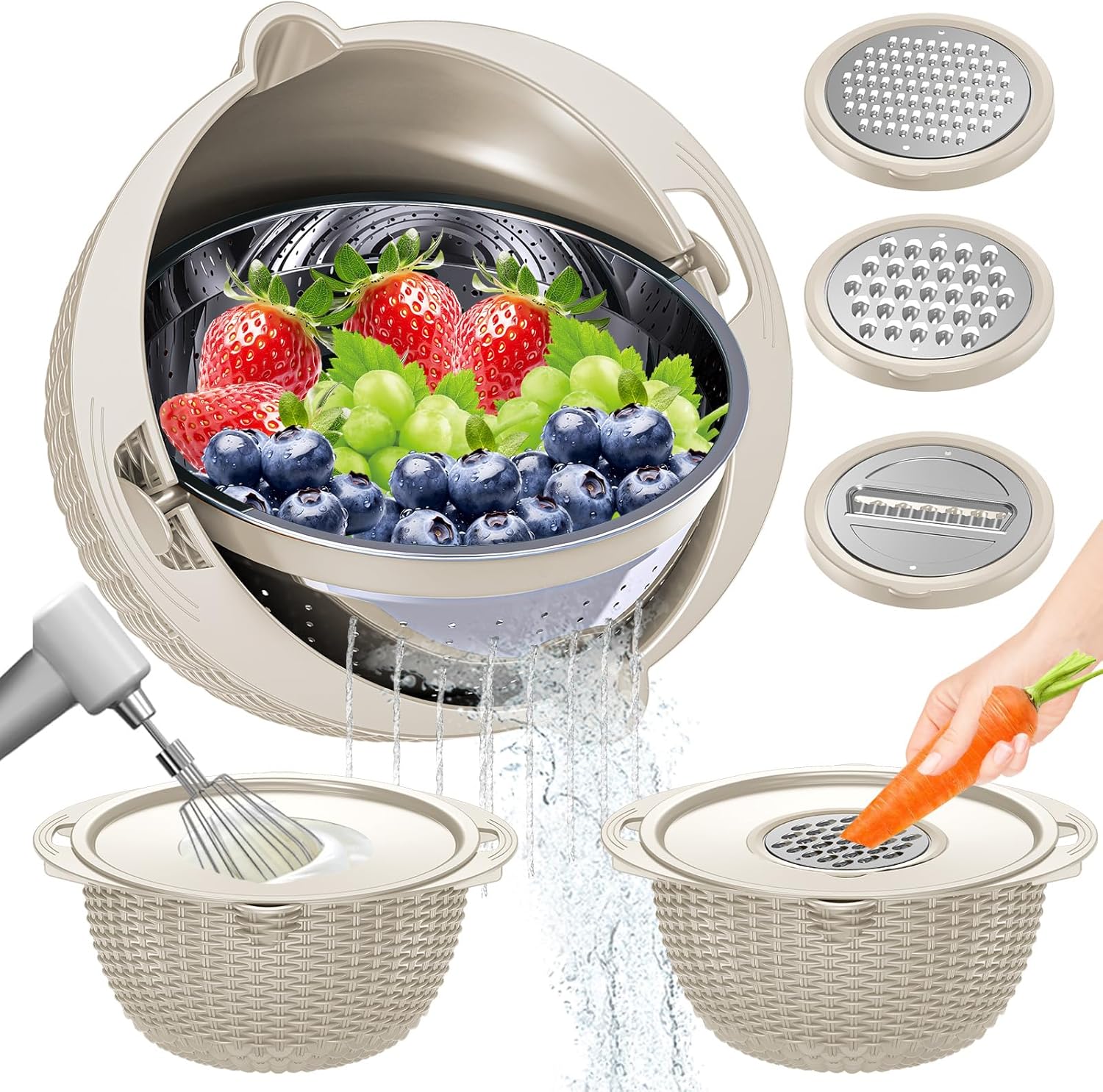 4-in-1 Rotatable Colander & Bowl Set